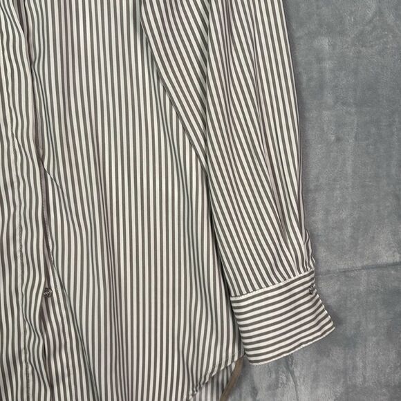Philosophy White Beige Striped Long Sleeve Button Front Shirt Top Size Medium - Picture 4 of 10
